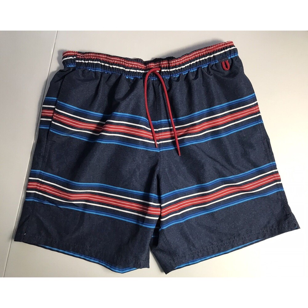 EDDIE BAUER Swim Mens Mesh Lined Trunks Size LargePockets Red White And Blue Str